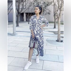 ZARA PAISLEY PRINTED MIDI SHIRT DRESS. BLUE/WHITE Paisley Print Maxi Dress